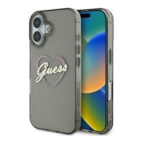   Guess IML Heart iPhone 16 kemény hátlap tok, fekete GUHCP16SHCHGSPK