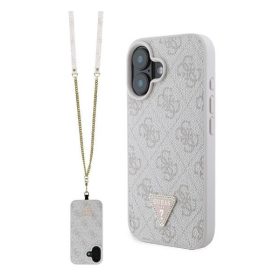   Guess Leather Metal Logo Strass Crossbody iPhone 16 kemény hátlap tok, rózsaszín GUHCP16SP4TDSCPP