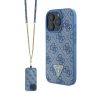 Guess Leather Metal Logo Strass Crossbody iPhone 16 Pro Max kemény hátlap tok, kék GUHCP16XP4TDSCPB