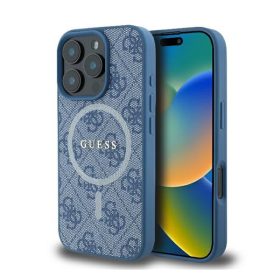   Guess 4G Ring Classic iPhone 16 Pro MagSafe kemény hátlap tok, kék GUHMP16LG4GFRB