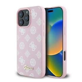   Guess Peony Script Logo iPhone 16 Pro kemény hátlap tok, rózsaszín GUHMP16LPGPYSP