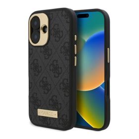   Guess 4G Logo Plate iPhone 16 Plus MagSafe kemény hátlap tok, fekete GUHMP16MU4GPRK