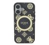 Guess IML Peony On 4G Background iPhone 16 MagSafe kemény hátlap tok, fekete GUHMP16SH4PYEEK