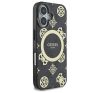 Guess IML Peony On 4G Background iPhone 16 MagSafe kemény hátlap tok, fekete GUHMP16SH4PYEEK