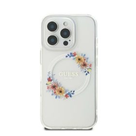   Guess IML Flowers Wreath iPhone 16 MagSafe kemény hátlap tok, átlátszó GUHMP16SHFWFCT
