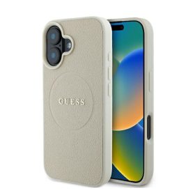   Guess Grained Ring iPhone 16 MagSafe kemény hátlap tok, bézs GUHMP16SPGHSMME