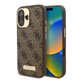   Guess 4G Logo Plate iPhone 16 Plus MagSafe kemény hátlap tok, barna GUHMP16MU4GPRK