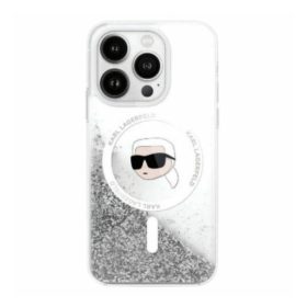   Karl Lagerfeld Liquid Glitter Karl Head iPhone 16 Pro Magsafe hátlap tok, átlátszó KLHMP16LLGKISGH