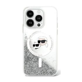   Karl Lagerfeld Liquid Glitter Karl&Choupette Head iPhone 16 Pro Magsafe hátlap tok, átlátszó KLHMP16LLGKCSGH