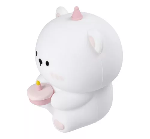 Art Deco szülinapos maci alakú éjjeli lámpa, USB, 1200mAh, fehér