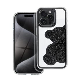 Teddy Bear iPhone 14 Pro Max csillogó köves tok, fekete