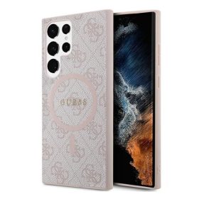   Guess 4G Collection Leather Metal Logo S24 Ultra (S928) MagSafe tok, rózsaszín GUHMS24LG4GFRP