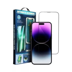   5D Full Glue Tempered Glass for iPhone 16 tempered glass kijelzővédő üvegfólia felhelyező kerettel, fekete