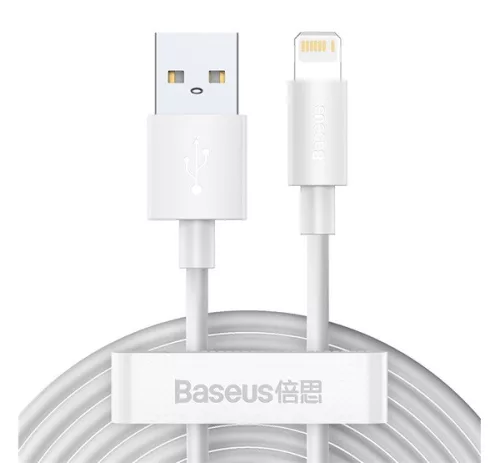 Baseus Simple Wisdom USB / Lightning adat/töltőkábel, 2,4A, 1,5m, Fehér (2db)