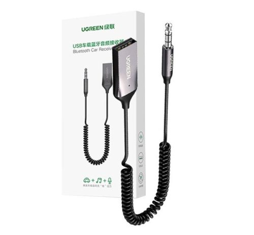 Ugreen Bluetooth 5.3 audio vevő USB-A kábel, audio adapter, AUX, jack csatlakozóval, fekete