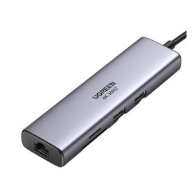   Ugreen USB-C Multifunkciós Adapter Hub, 2x USB-A 3.0, HDMI, RJ45, SD/TF, ezüst