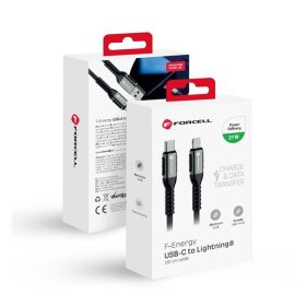   Forcell F-Energy C259 USB-C-Lightning töltő / adatkábel, PD 3A, 27W, 1,2m, fekete