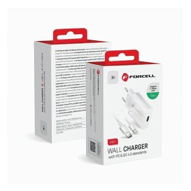   Forcell F-Energy TFK-TC-20WPD USB-C + USB-C-Lightning  töltő adapter kábellel, PD, QC4.0, 3A, 20W, fehér