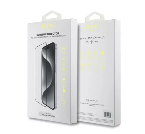 Guess 2.5D iPhone 16 Pro Max / 17 Pro Max kijelzővédő üvegfólia, fekete