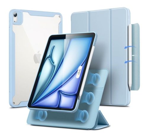 Apple iPad Air ( 2020 / 2022 / 2024 / 2025 ) mappa tok, mágneses rögzítés, csatos záródás, átlátszó