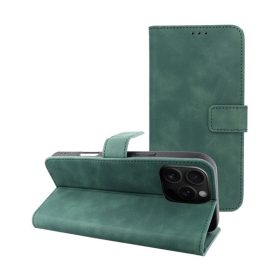   Tender Book iPhone 16 Pro Max flip/oldalra nyíló műbőr tok kártyatartó résszel, zöld