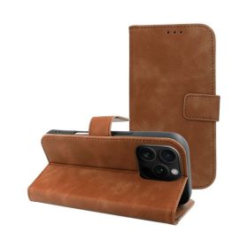   Tender Book iPhone 16 Pro flip/oldalra nyíló műbőr tok kártyatartó résszel, barna