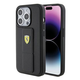   Ferrari Grip Stand Metal Logo iPhone 15 Pro kemény hátlap tok, fekete FEHCP15LGSPSIK