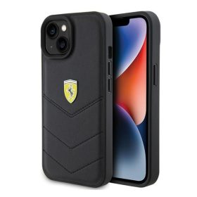   Ferrari Quilted Metal Logo iPhone 15 / 14 / 13 kemény hátlap tok, fekete FEHCP15SRDUK