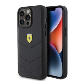   Ferrari Quilted Metal Logo iPhone 15 Pro Max kemény hátlap tok, fekete FEHCP15XRDUK