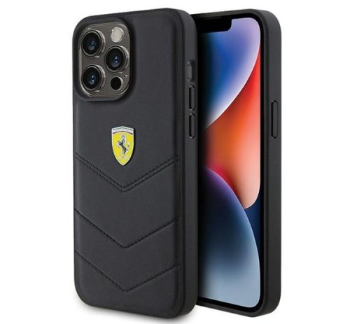 Ferrari Quilted Metal Logo iPhone 15 Pro Max kemény hátlap tok, fekete FEHCP15XRDUK