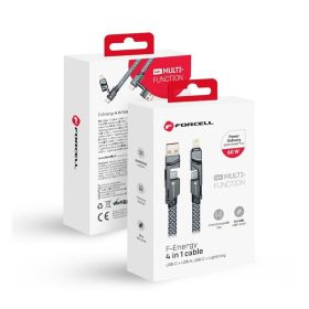   FORCELL F-ENERGY C241 4in1 USB-C-USB-A / USB-C-Lightning adatkábel, QC PD, 3A, 60W, 1m, ezüst
