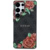 Guess Leather 4G Flowers Print Metal Classic Logo MagSafe Samsung Galaxy S25 Ultra kemény hátlap tok, fekete