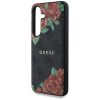 Guess Leather 4G Flowers Print Metal Classic Logo MagSafe Samsung Galaxy S25 kemény hátlap tok, fekete