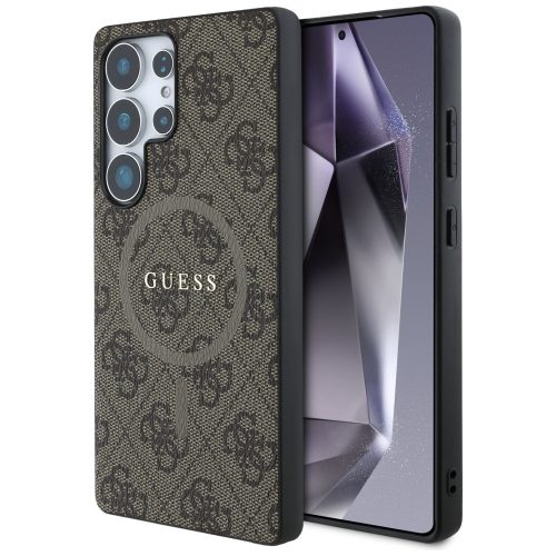 Guess Leather 4G Colored Ring Classic Logo MagSafe Samsung Galaxy S25 Ultra kemény hátlap tok, barna