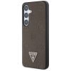 Guess Grained Hot Stamp Peony Pattern Triangle Logo Samsung Galaxy S25 MagSafe kemény hátlap tok, barna
