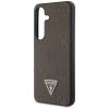 Guess Grained Hot Stamp Peony Pattern Triangle Logo Samsung Galaxy S25 MagSafe kemény hátlap tok, barna