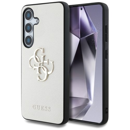 Guess Grained Big 4G Logo Small Classic Logo Samsung Galaxy S25 kemény hátlap tok, bézs