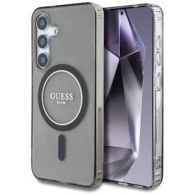   Guess Glitter Circle Classic Logo Samsung Galaxy S25 MagSafe kemény hátlap tok, fekete