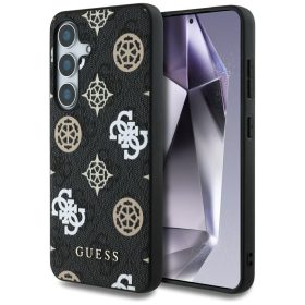   Guess 4G Printed Colored Peony Pattern Samsung Galaxy S25 MagSafe kemény hátlap tok, fekete