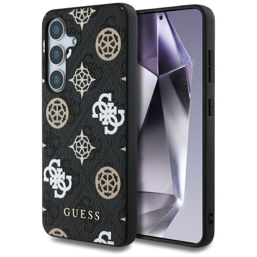 Guess 4G Printed Colored Peony Pattern Samsung Galaxy S25 MagSafe kemény hátlap tok, fekete