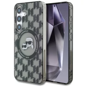   Karl Lagerfeld Button Karl & Choupette Heads On KL Pattern Galaxy S25 MagSafe hátlap tok, fekete