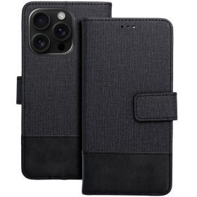   Gomma Apple iPhone 17e / iPhone 16e flip/oldalra nyíló tok kártyatartó résszel, fekete