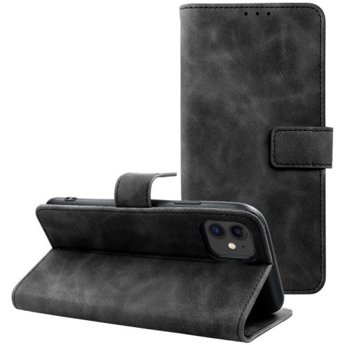 Tender Book Apple iPhone 17e / iPhone 16e flip/oldalra nyíló műbőr tok kártyatartó résszel, fekete