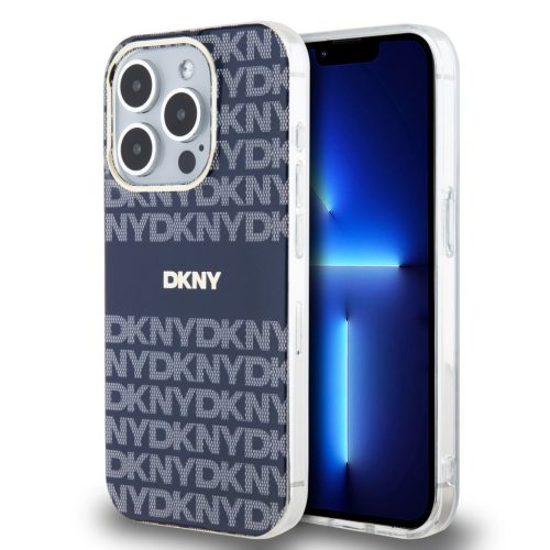 DKNY PU Leather Repeat Pattern Tonal Stripe iPhone 13 Pro tok, kék