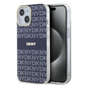   DKNY PU Leather Repeat Pattern Tonal Stripe iPhone 14 Pro tok, kék