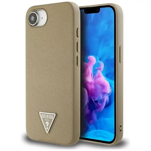 Guess Grained Triangle Apple iPhone 17e / iPhone 16e MagSafe tok, világosbarna