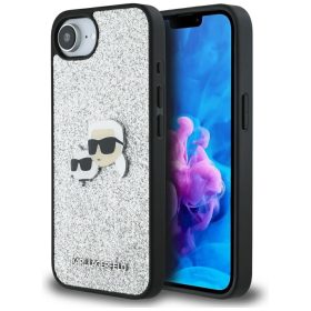   Karl Lagerfeld Fixed Glitter Ikonik Metal Pin Apple iPhone 17e / iPhone 16e hátlap tok, ezüst