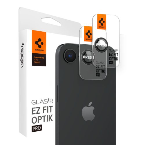 Spigen Glas.tR EZ Fit Optik Pro Apple iPhone 17E / 16E Tempered kameralencse-védő fólia felhelyező kerettel, fekete (2db)
