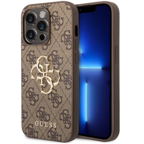 Guess PU 4G Metal Logo Apple iPhone 15 Pro hátlap tok, barna