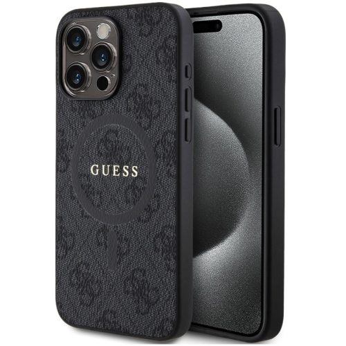 Guess PU Leather 4G Colored Ring Apple iPhone 15 Pro Max MagSafe tok, fekete